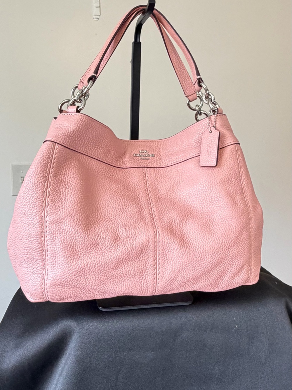 Coach Lexy Shoulder Bag Blossom Pink Pebbled Leather Chain Tote Handbag